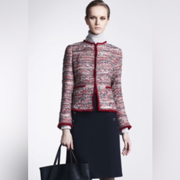 Carolina Herrera Red Tweed Collarless Jacket 
Size 2 EUC! - Picture 1 of 9